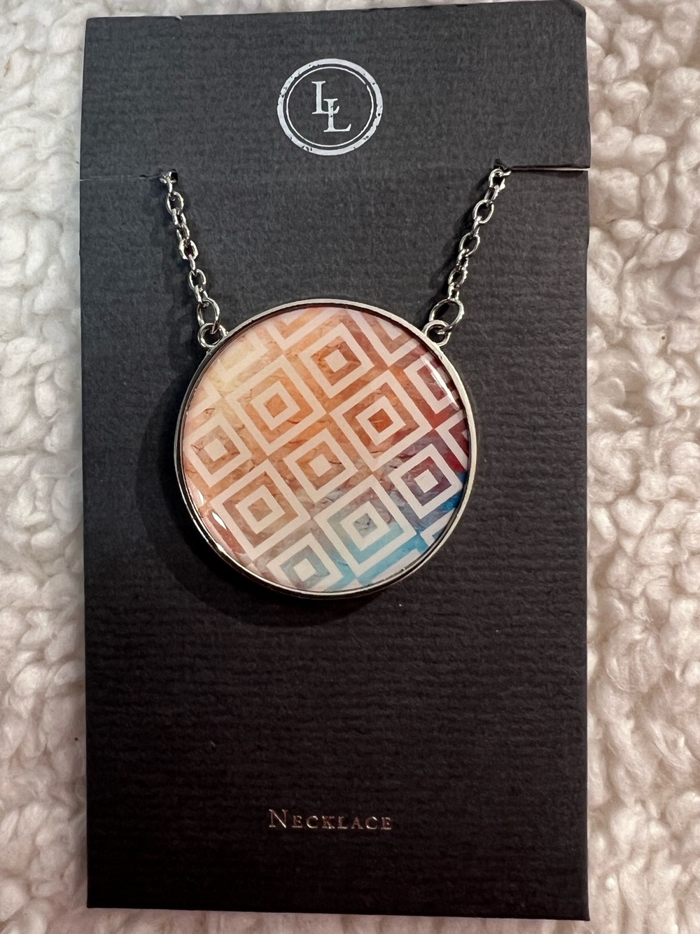 Lucy Lu Designs Geometric Stainless Round Pendant Necklace w/22" Chain